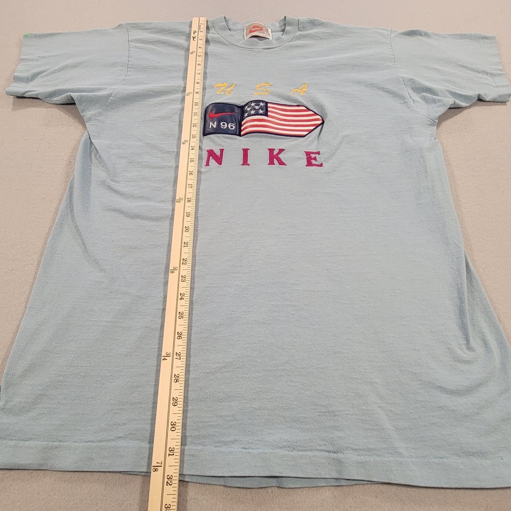 Vintage 90s Nike USA Flag Logo T Shirt Made in USA Blue Single Stitch Men's XL - Picture 6 of 13
